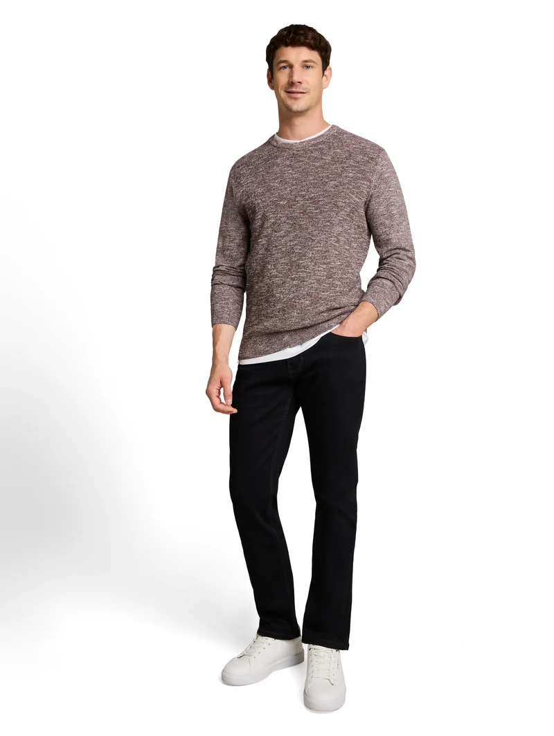 multi color crew neck knit, olive red white mouline