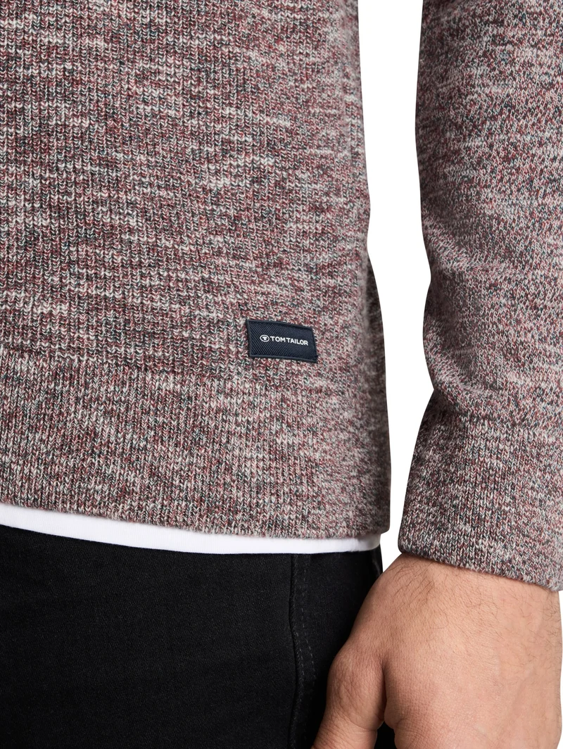 multi color crew neck knit, olive red white mouline