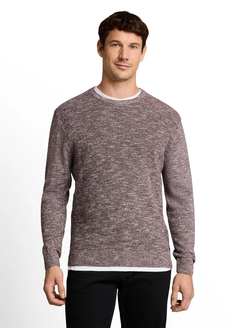 multi color crew neck knit, olive red white mouline