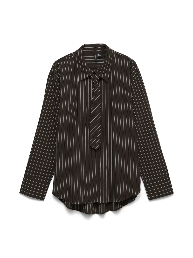 VMANYA LS LOOSE TIE SHIRT WVN, Chocolate Torte/Filuca