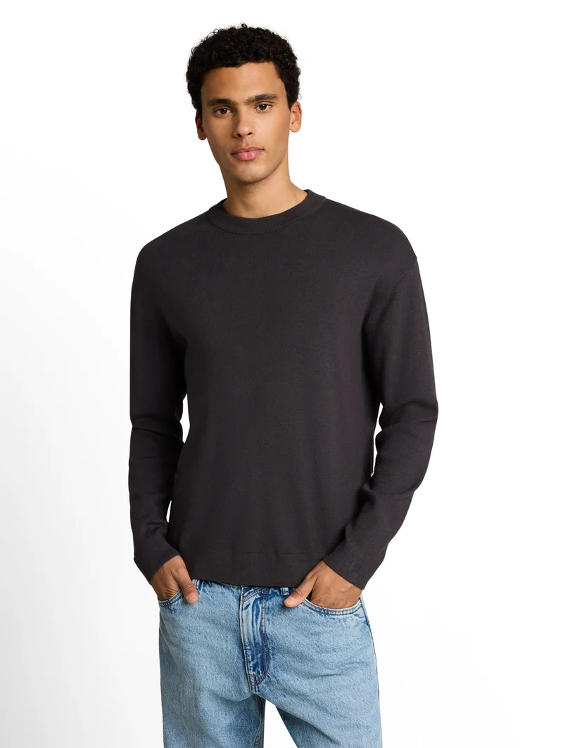 soft crew neck knit, coal grey