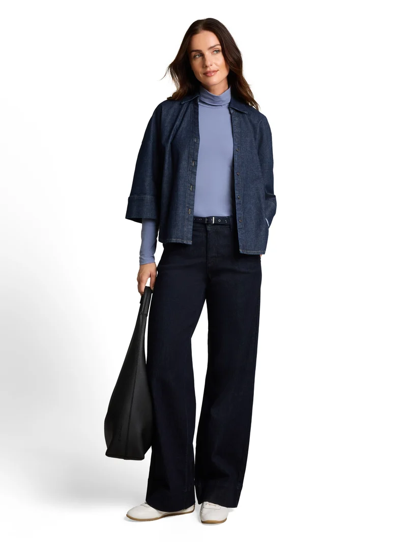 T-shirt basic roll neck, fern blue