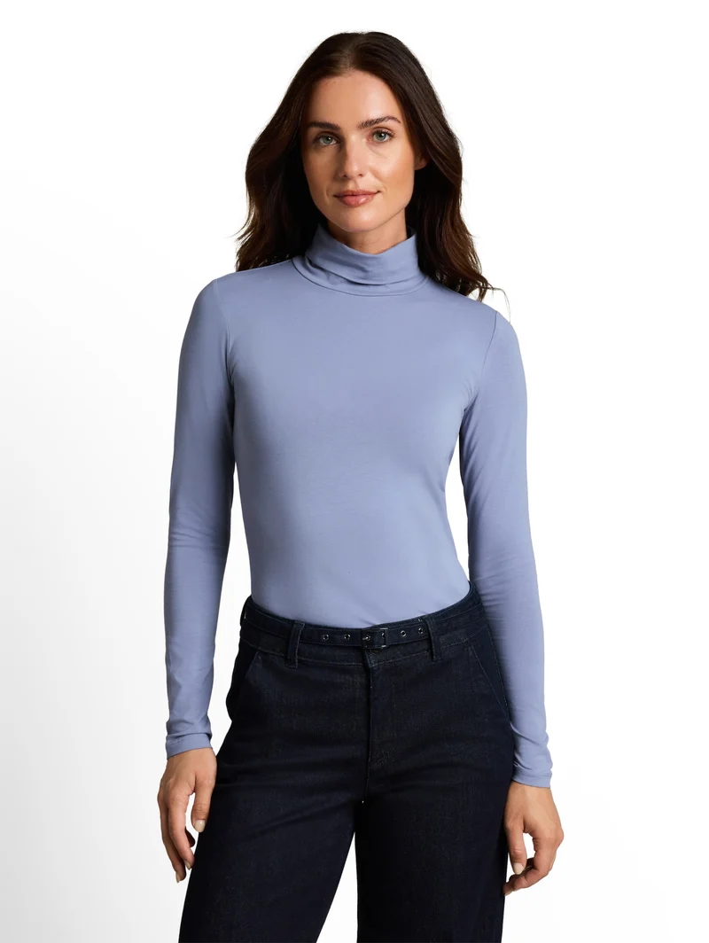 T-shirt basic roll neck, fern blue