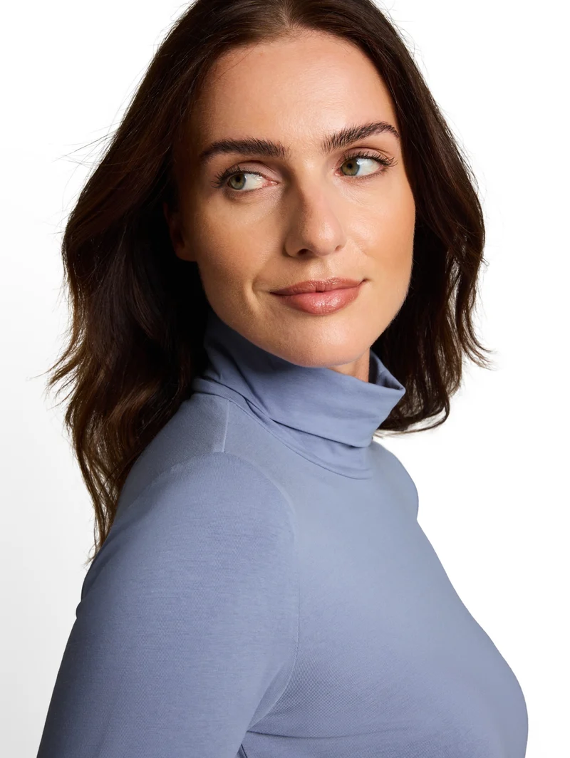 T-shirt basic roll neck, fern blue