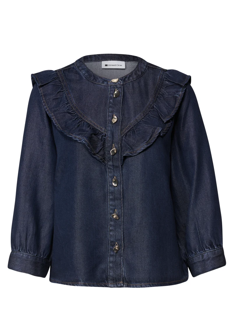 Style Denim,Blouse,rinse wash, Dark Blue Soft Washed