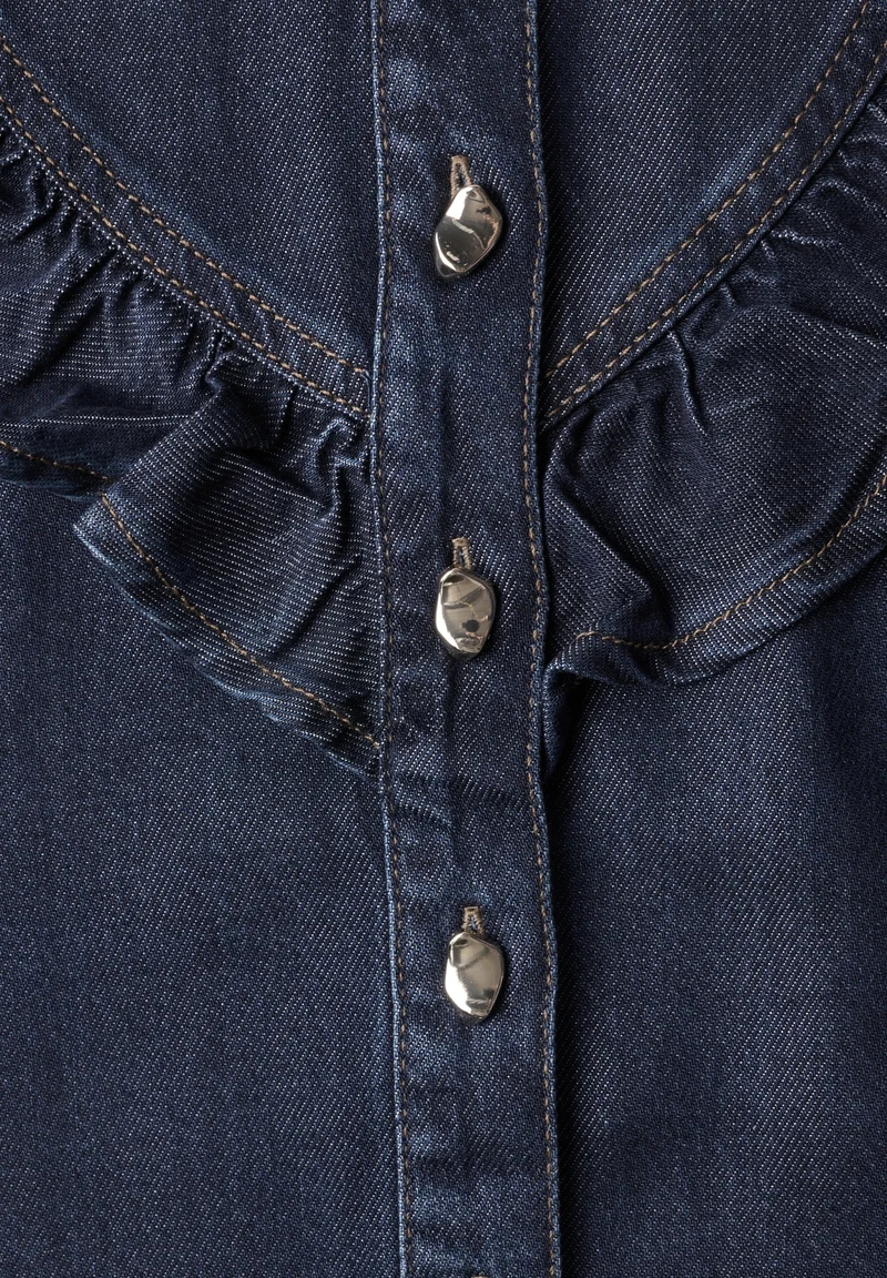Style Denim,Blouse,rinse wash, Dark Blue Soft Washed