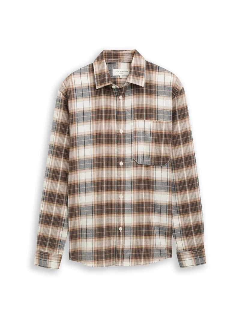 relaxed checked shirt, off white brown check