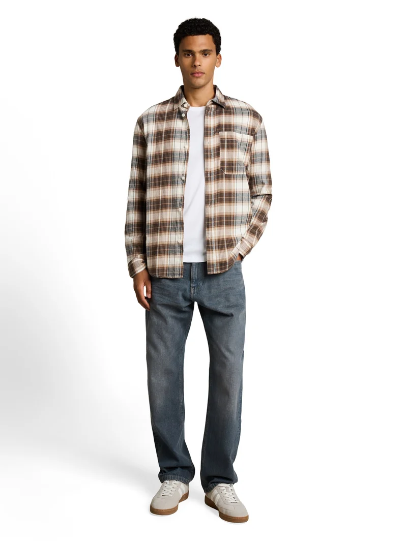relaxed checked shirt, off white brown check