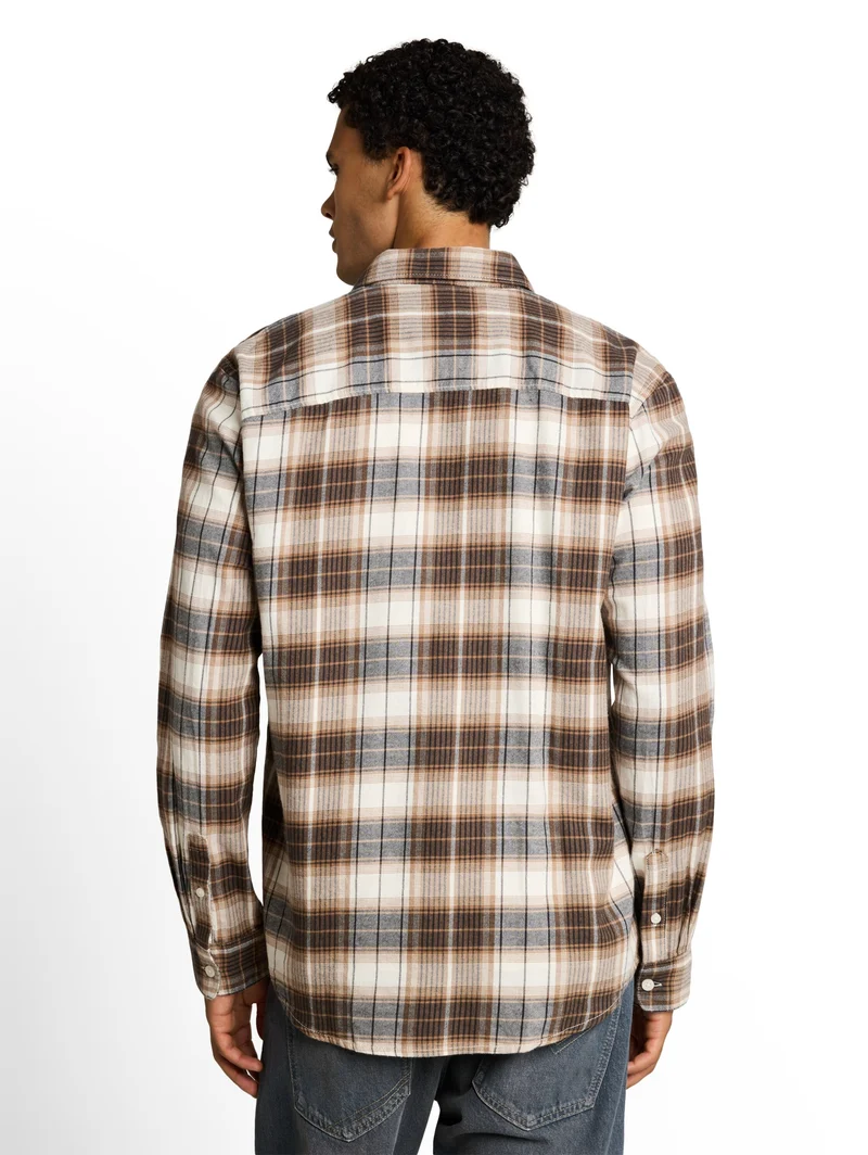 relaxed checked shirt, off white brown check