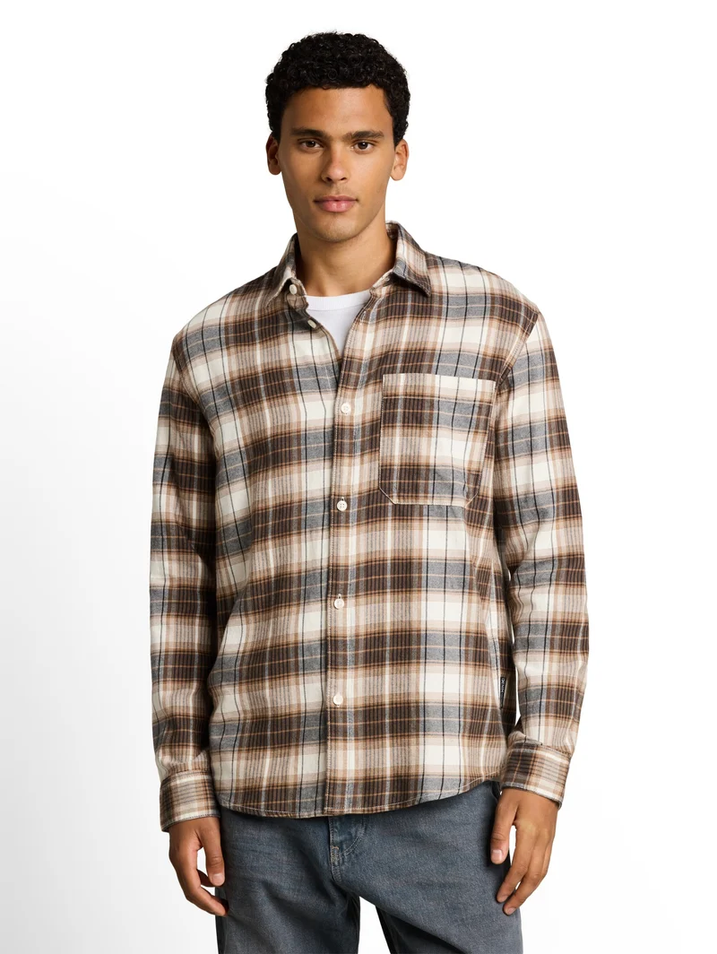 relaxed checked shirt, off white brown check