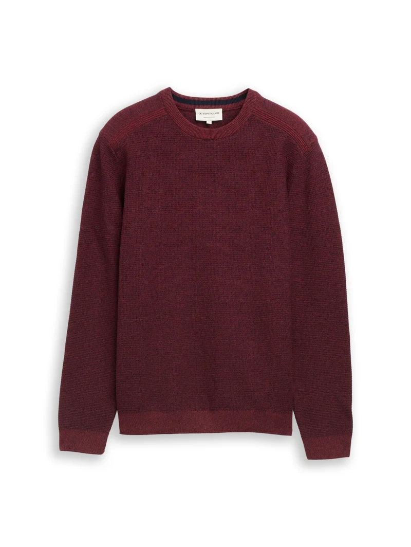 mouline structured crew neck k, red navy mouline