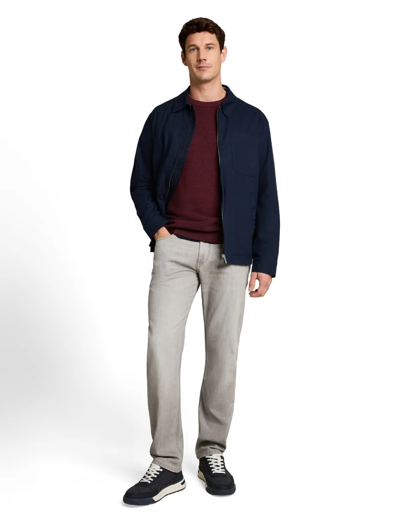 mouline structured crew neck k, red navy mouline