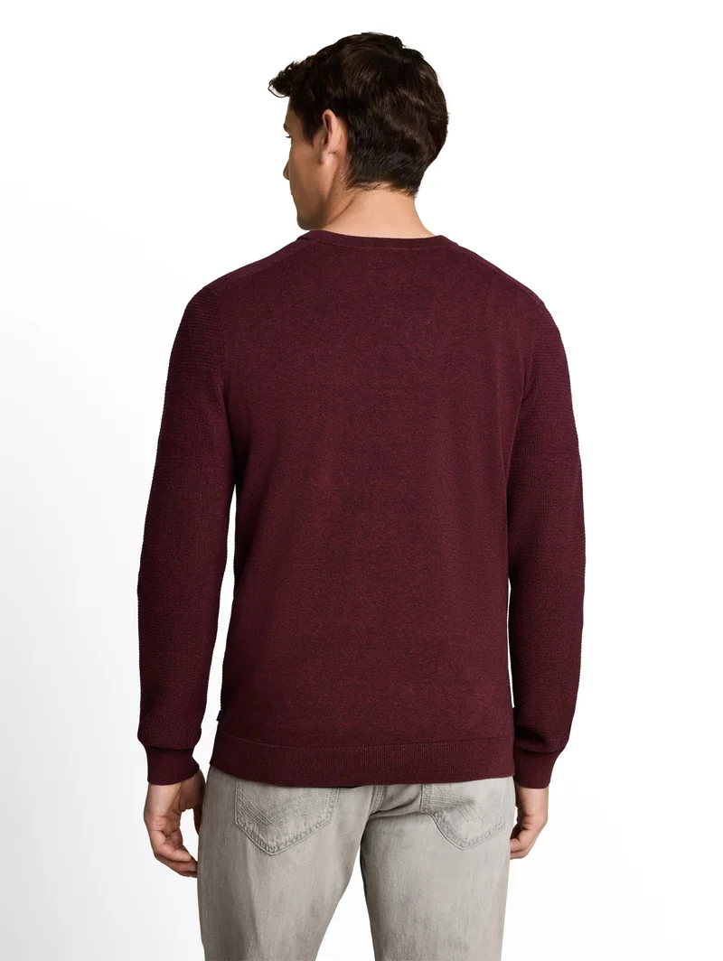 mouline structured crew neck k, red navy mouline