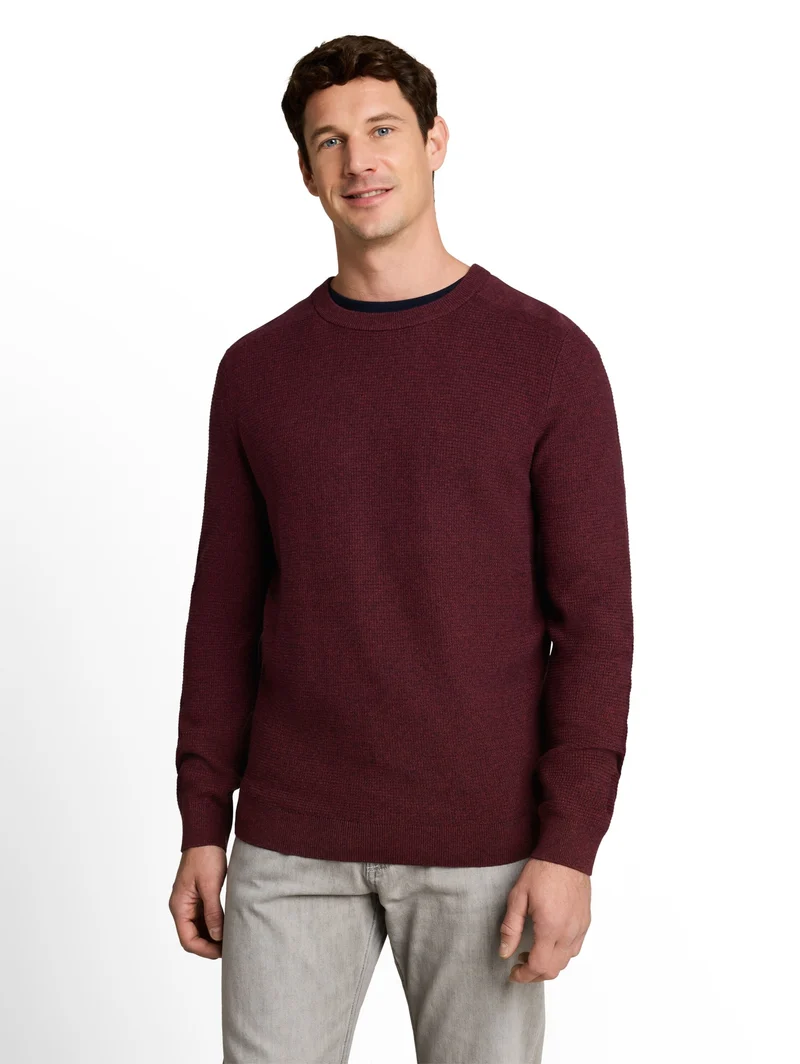 mouline structured crew neck k, red navy mouline