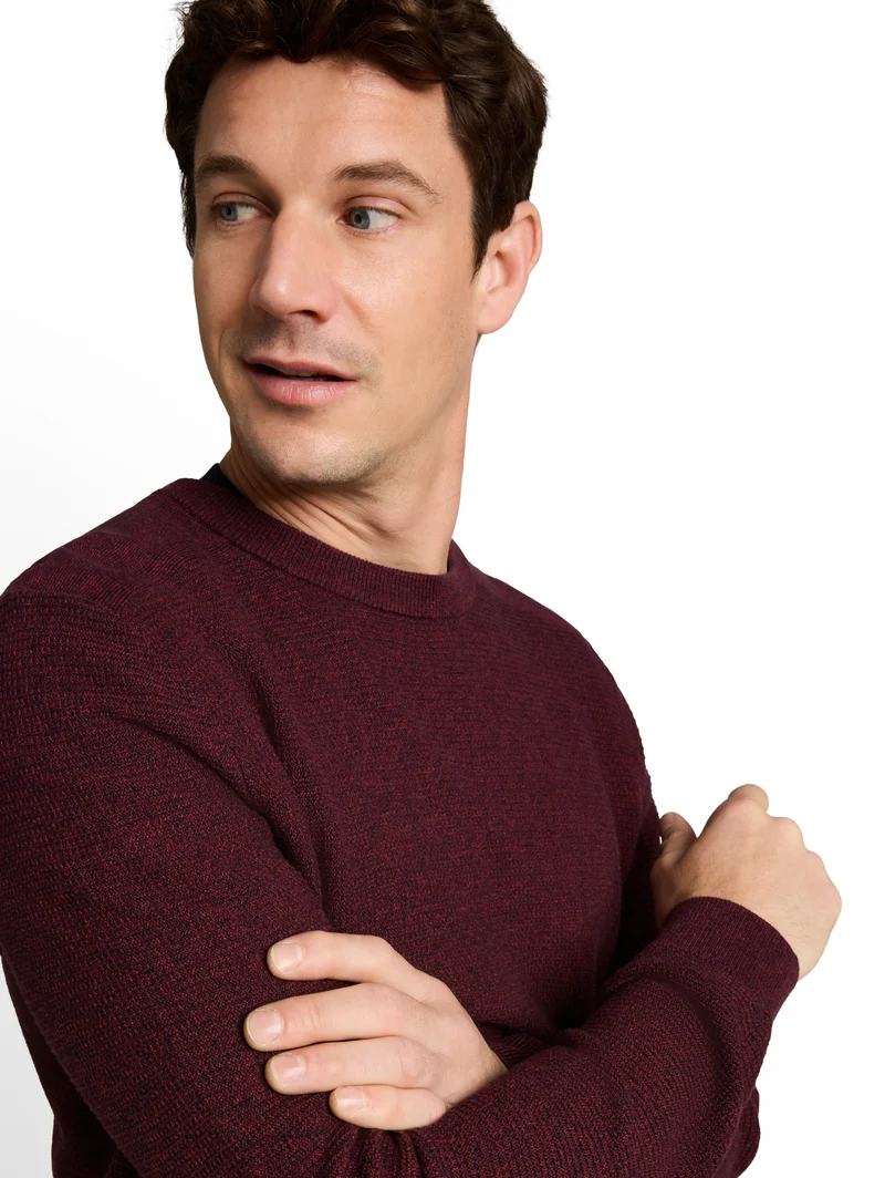 mouline structured crew neck k, red navy mouline
