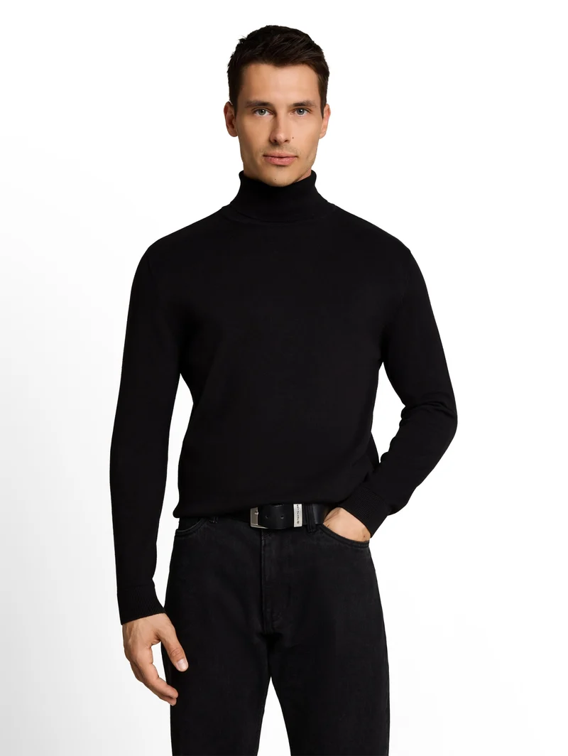 basic turtle neck knit, Black