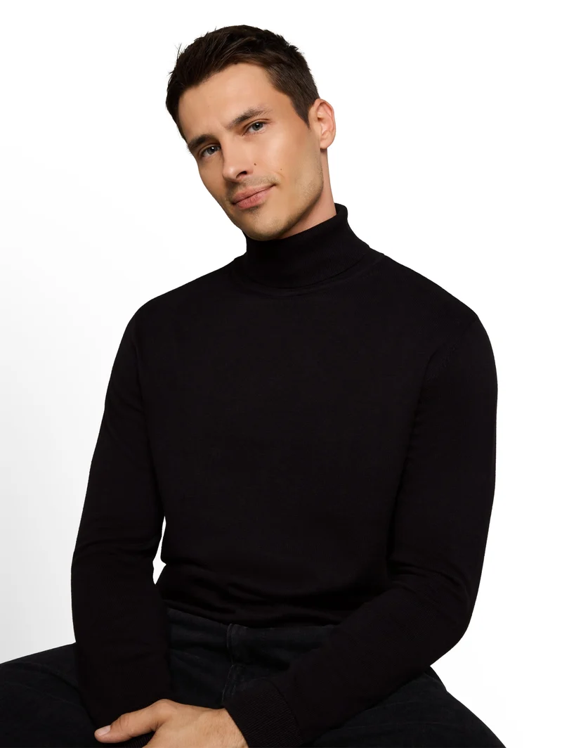 basic turtle neck knit, Black