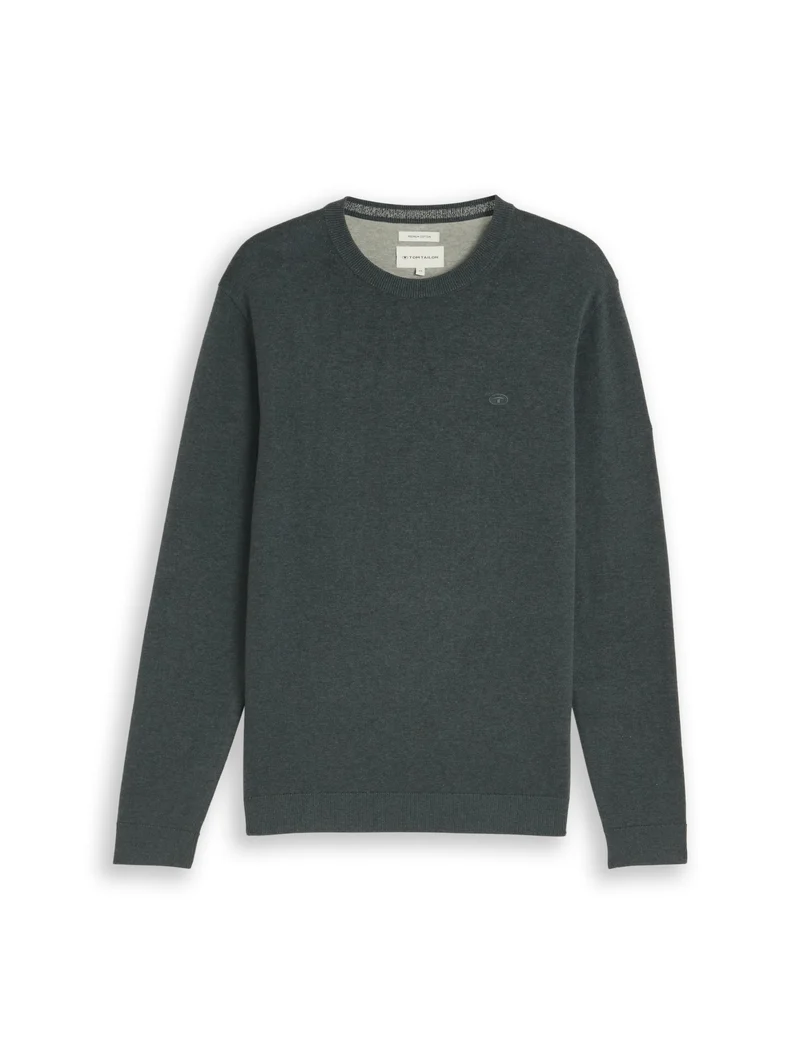 basic crewneck knit, darkest olive melange
