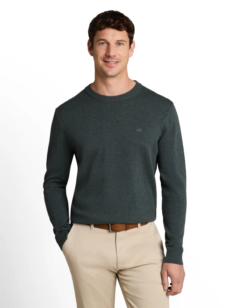 basic crewneck knit, darkest olive melange