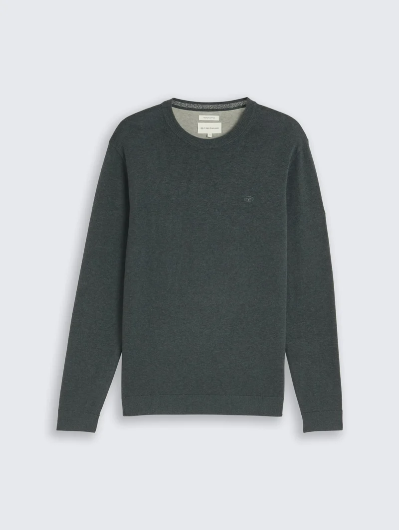 basic crewneck knit, darkest olive melange