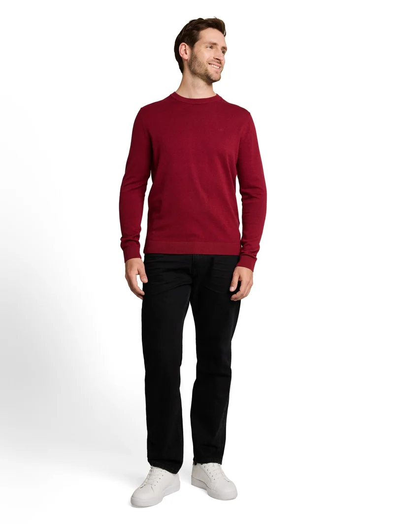 basic crewneck knit, carlet red melange