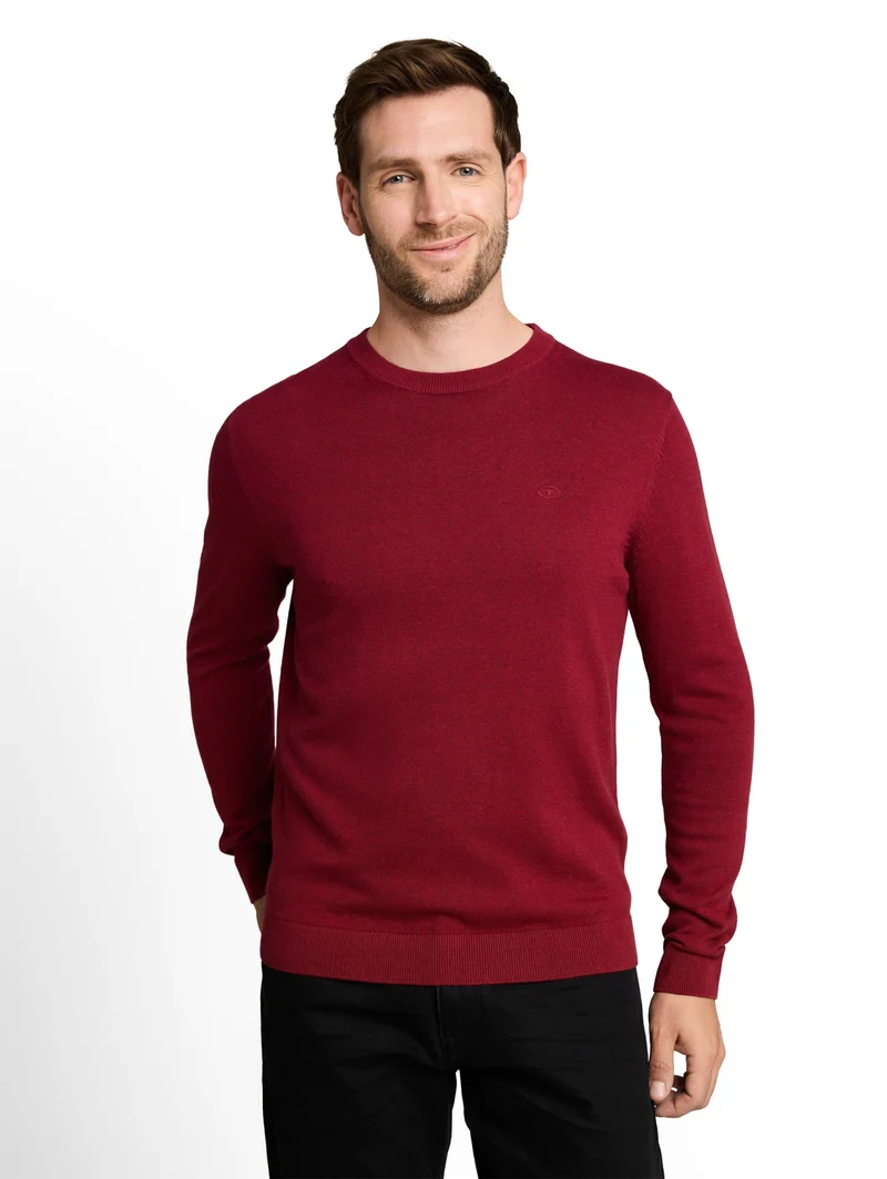 basic crewneck knit, carlet red melange