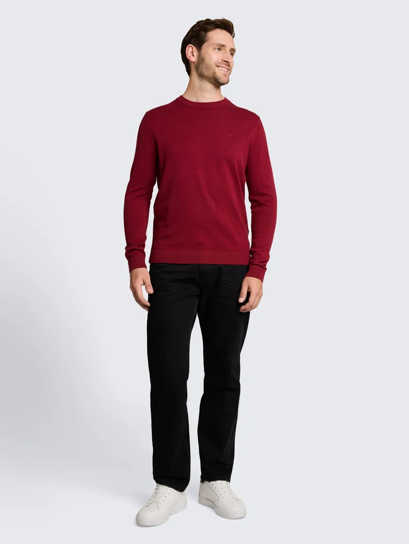 basic crewneck knit, carlet red melange