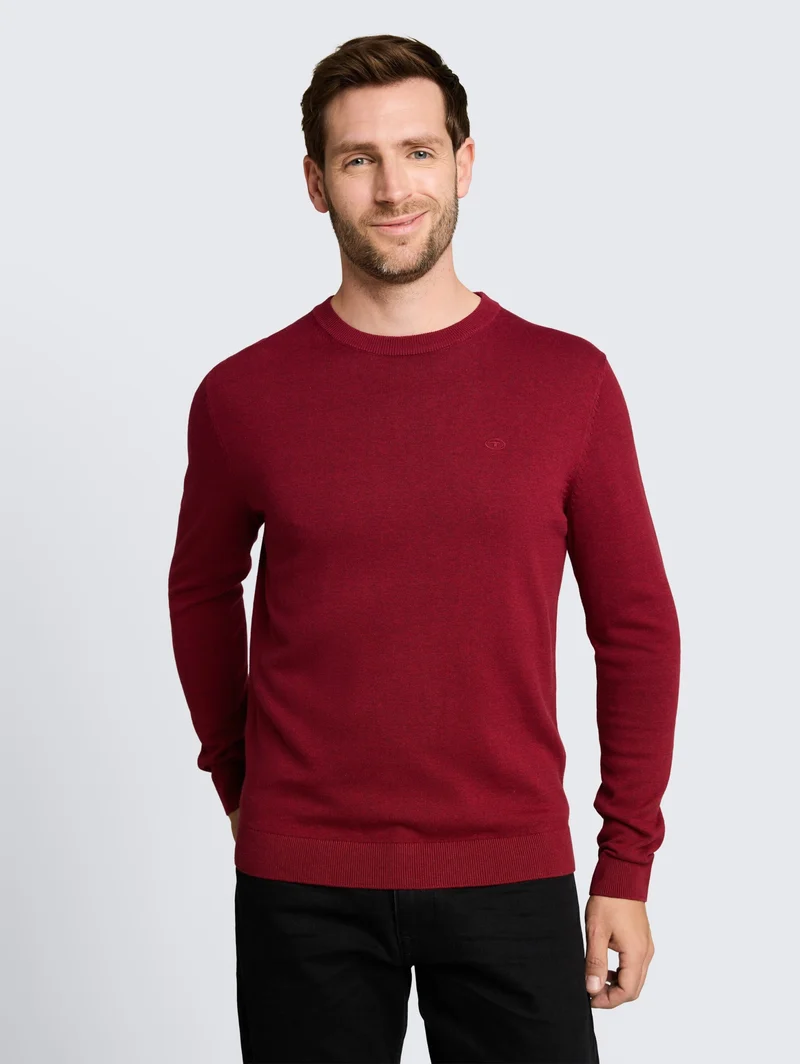 basic crewneck knit, carlet red melange