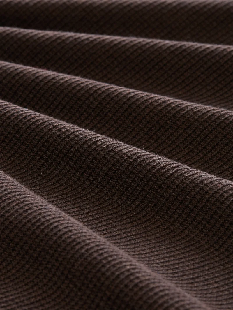 structured crew neck knit, dark chocolate brown melange