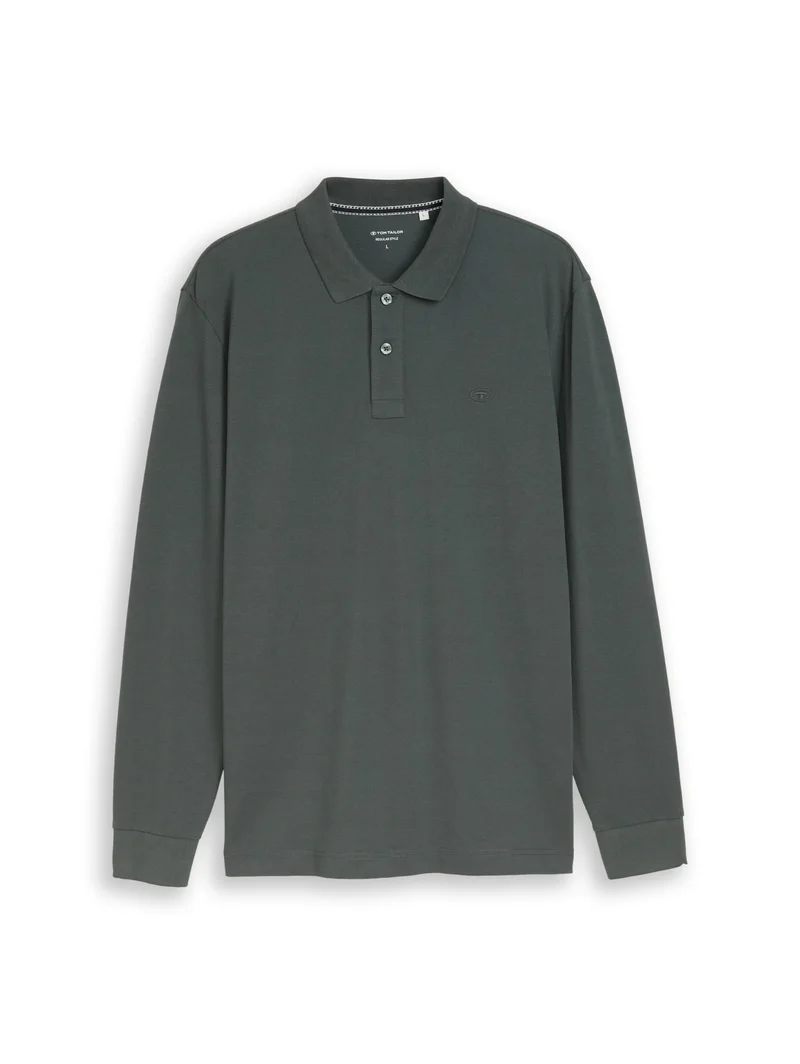basic longsleeve polo, Darkest Olive