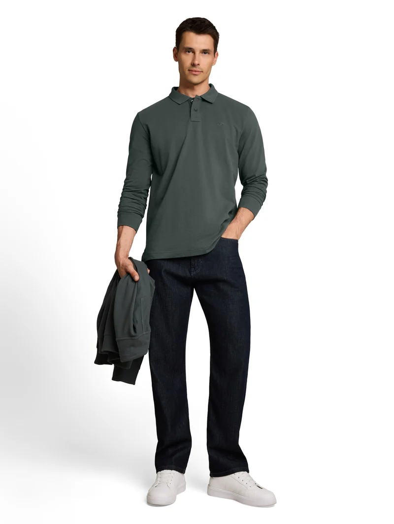 basic longsleeve polo, Darkest Olive