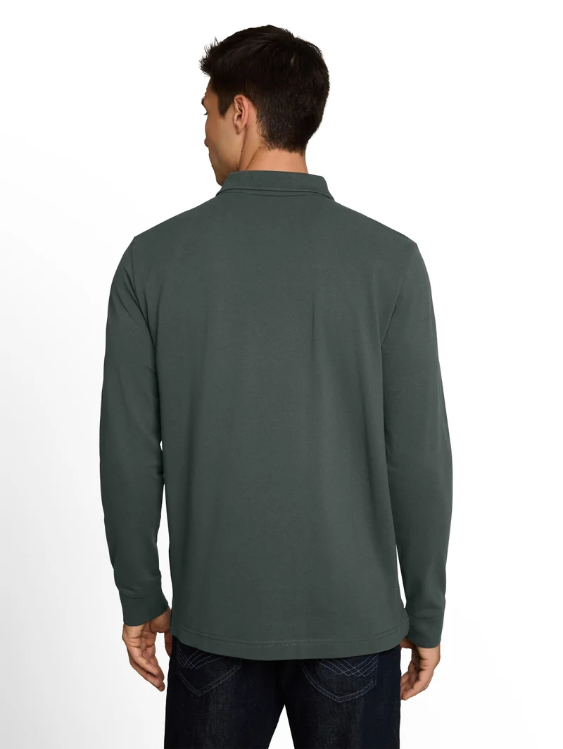basic longsleeve polo, Darkest Olive