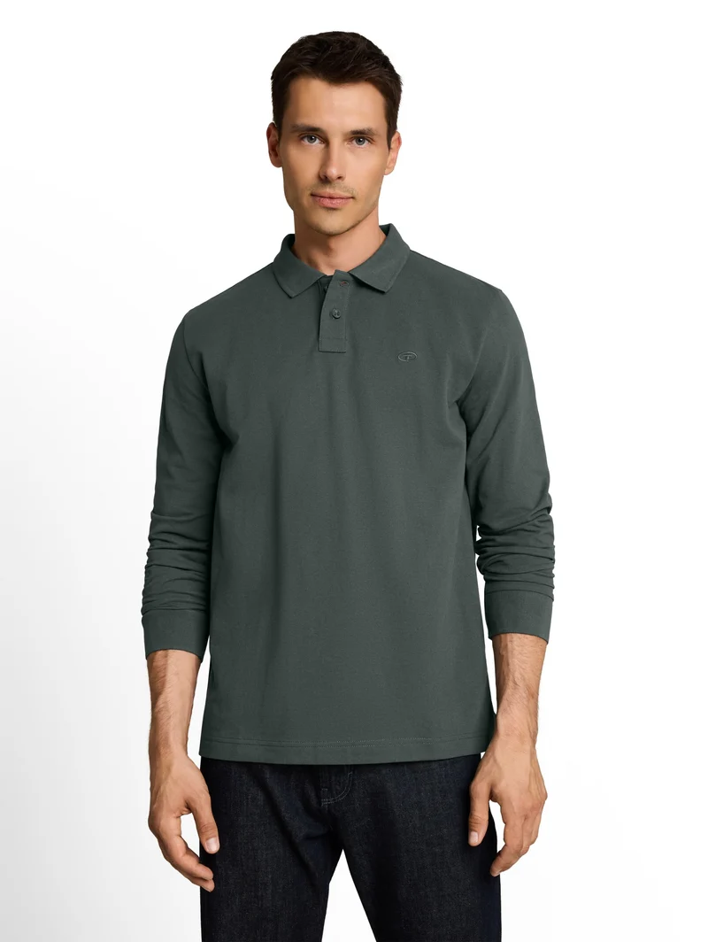 basic longsleeve polo, Darkest Olive
