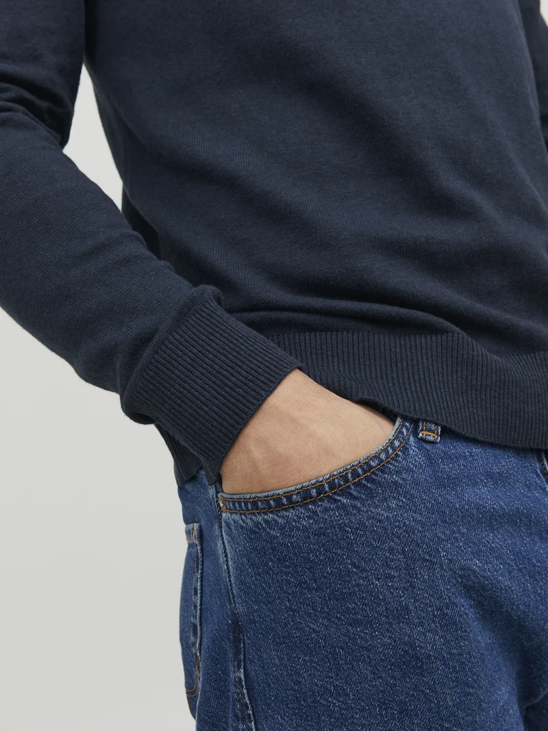 JJEEMIL KNIT ROLL NECK NOOS, Navy Blazer