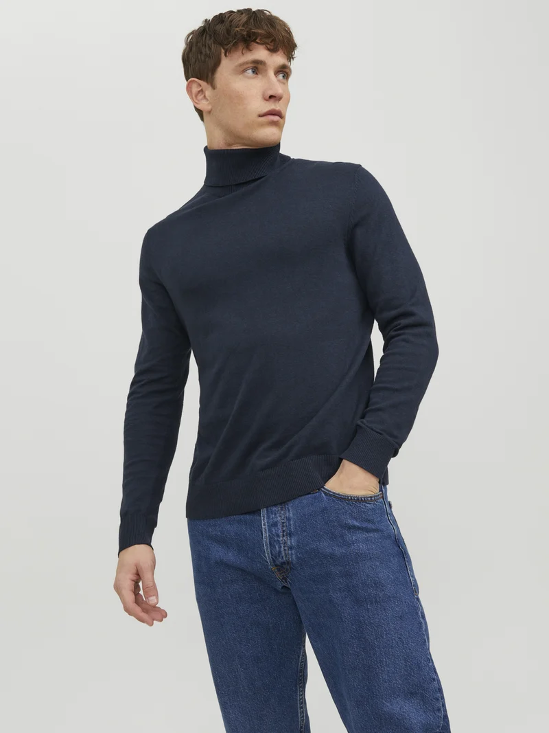JJEEMIL KNIT ROLL NECK NOOS, Navy Blazer
