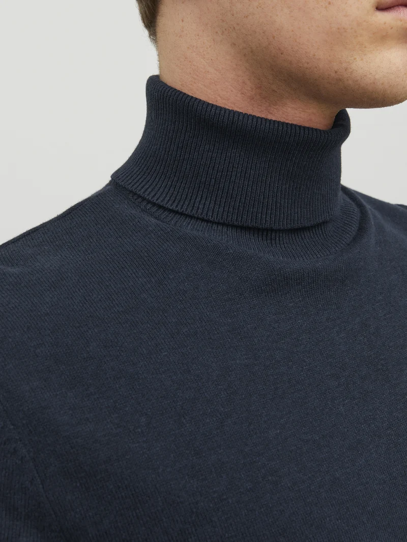 JJEEMIL KNIT ROLL NECK NOOS, Navy Blazer