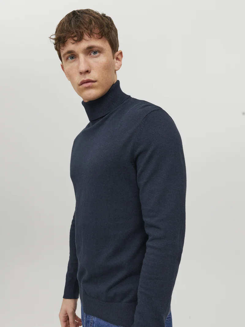 JJEEMIL KNIT ROLL NECK NOOS, Navy Blazer