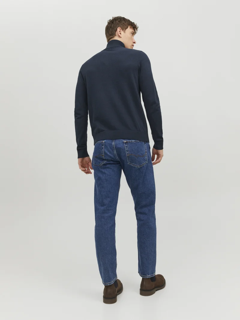 JJEEMIL KNIT ROLL NECK NOOS, Navy Blazer