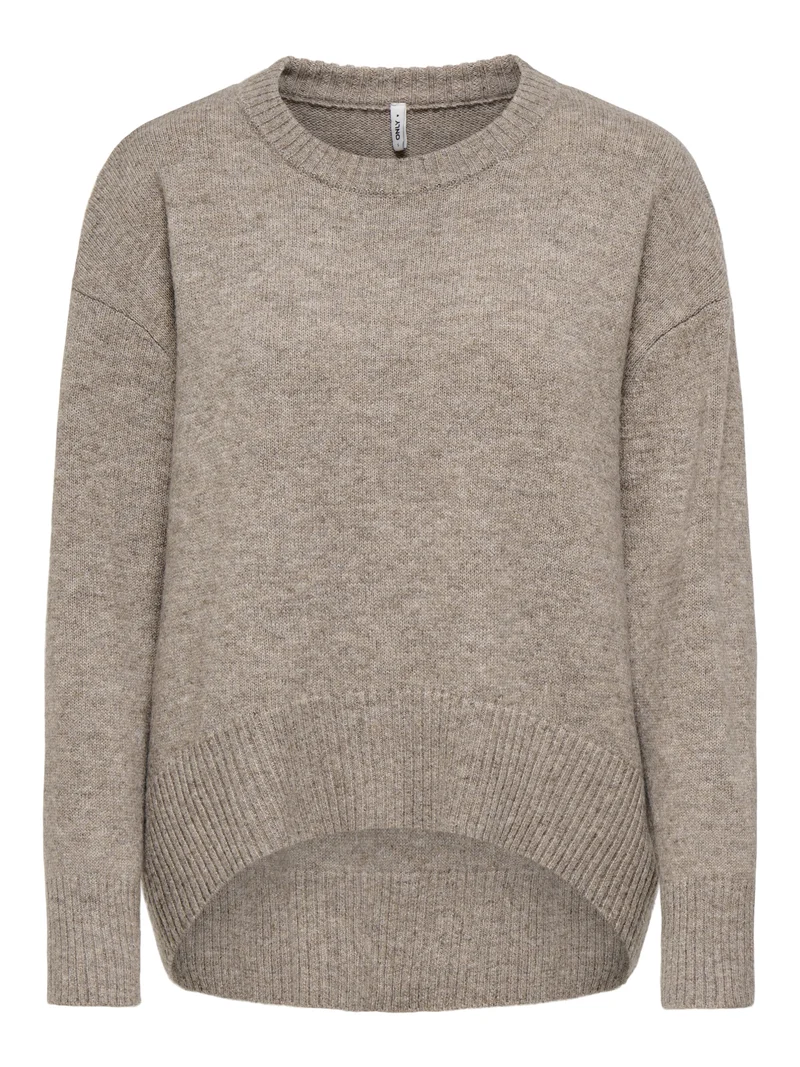 ONLALIVIA LS HIGH-LOW O-NECK NOOS K, Taupe Gray/Melange