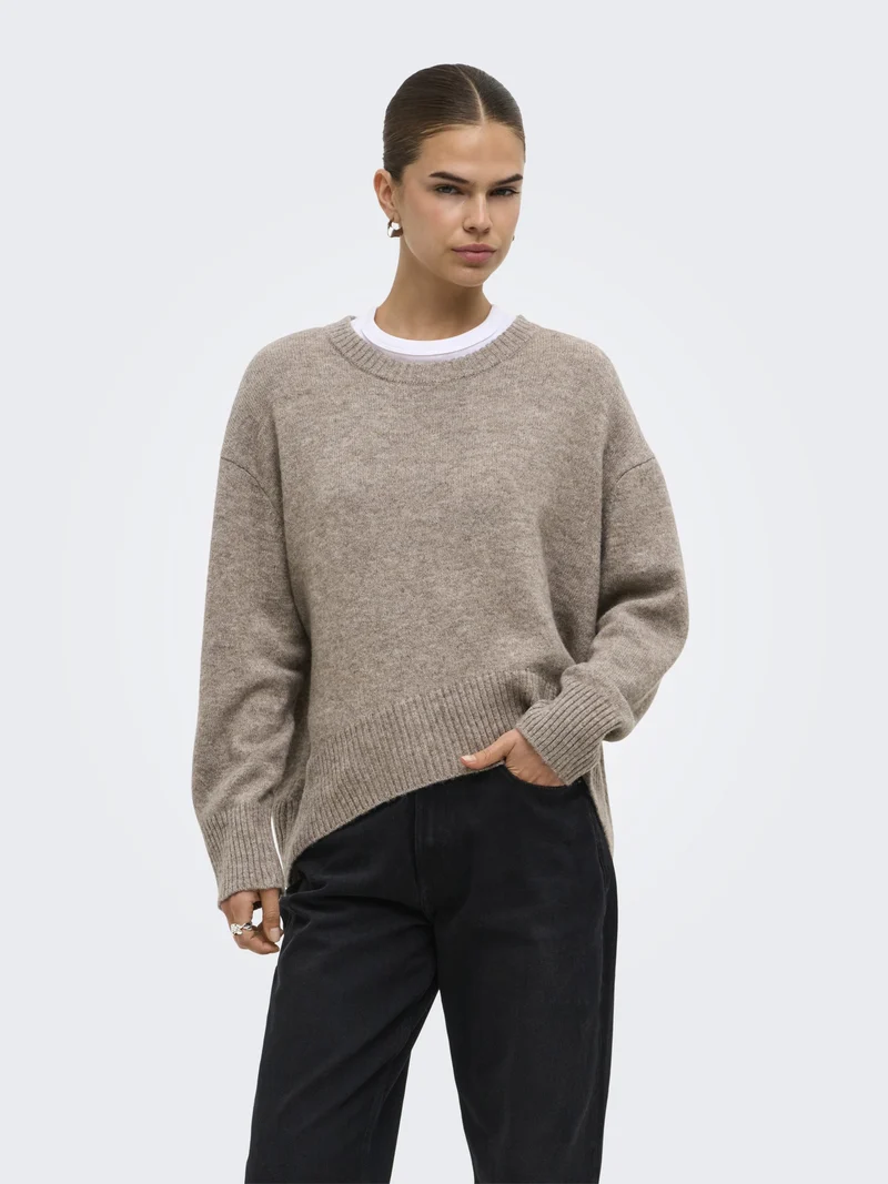 ONLALIVIA LS HIGH-LOW O-NECK NOOS K, Taupe Gray/Melange