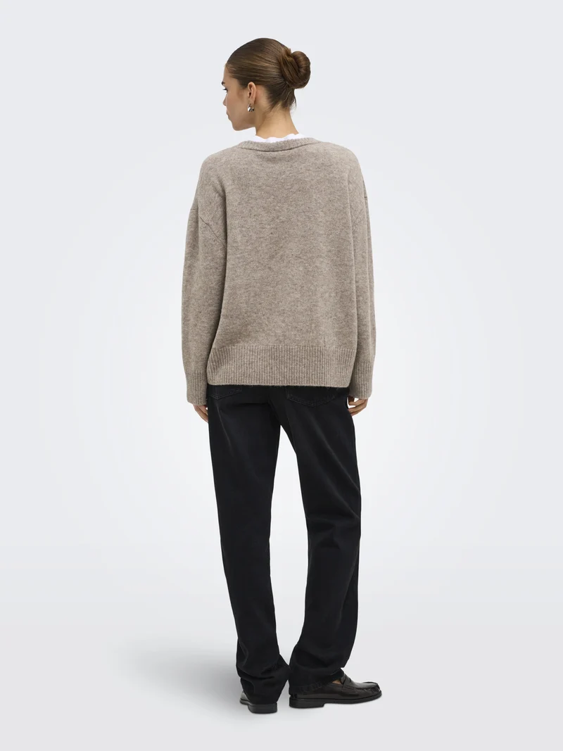 ONLALIVIA LS HIGH-LOW O-NECK NOOS K, Taupe Gray/Melange