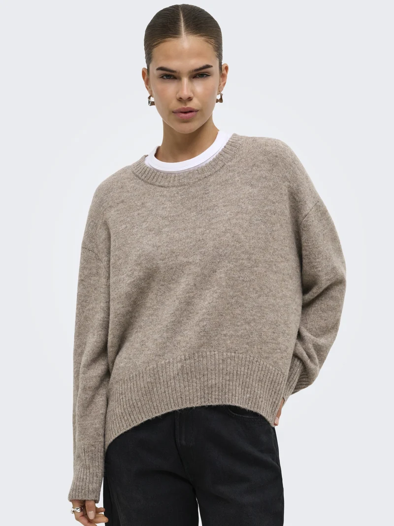 ONLALIVIA LS HIGH-LOW O-NECK NOOS K, Taupe Gray/Melange