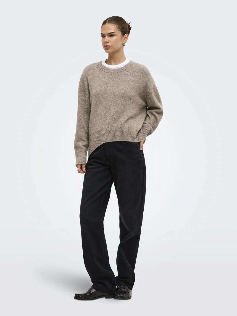 ONLALIVIA LS HIGH-LOW O-NECK NOOS K, Taupe Gray/Melange