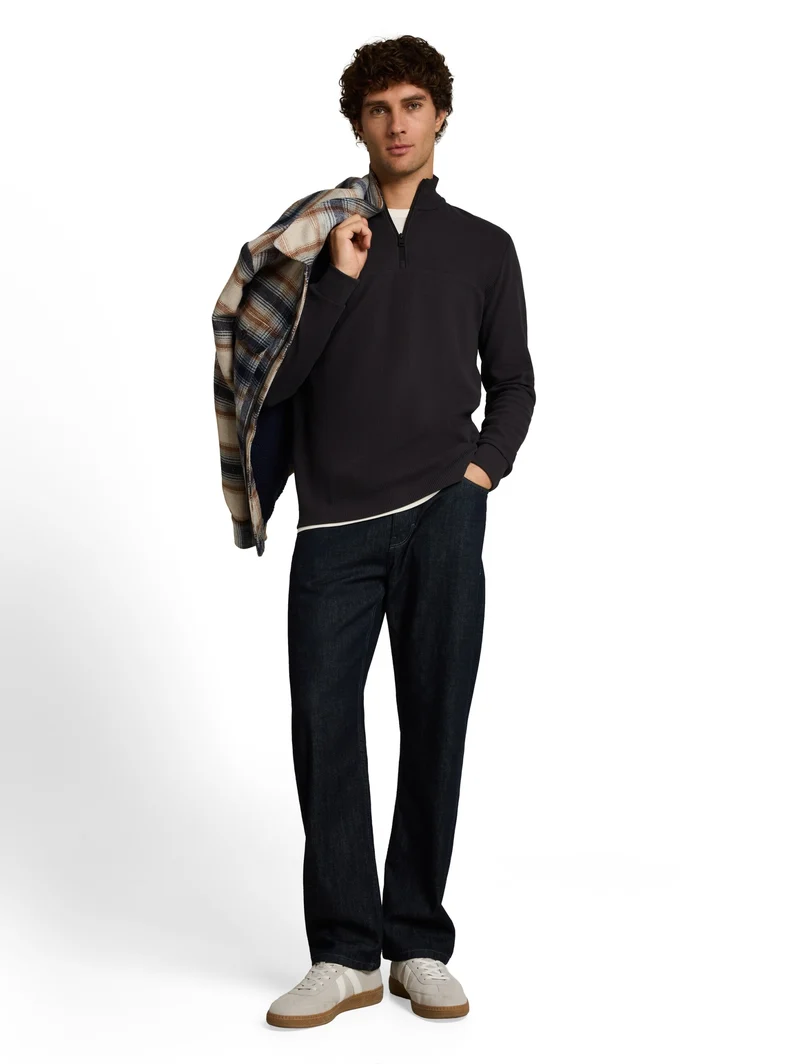 structured stand up zipper lon, coal grey