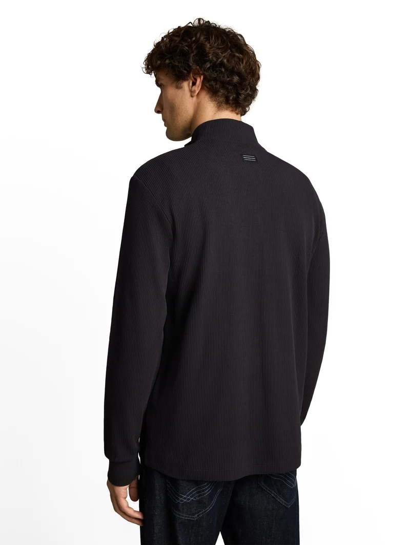 structured stand up zipper lon, coal grey