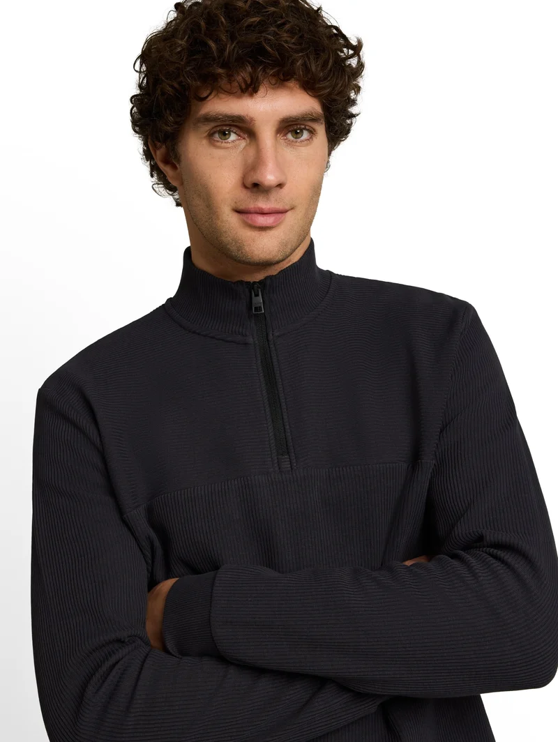 structured stand up zipper lon, coal grey