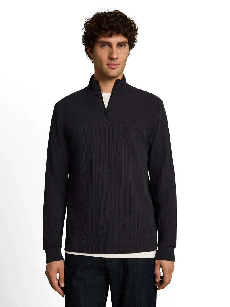 structured stand up zipper lon, coal grey