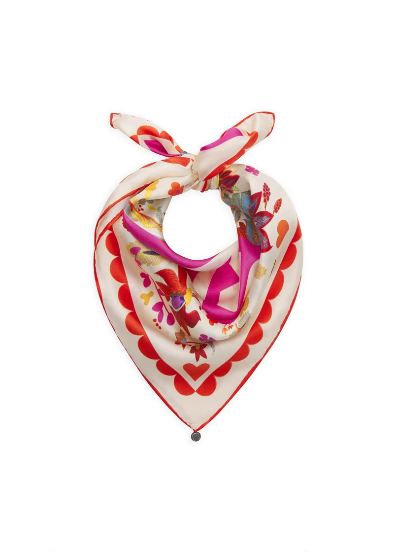 PRINTED NICKI SILK LOVE MUM FLOWER MIX rot-53X53CM, rot