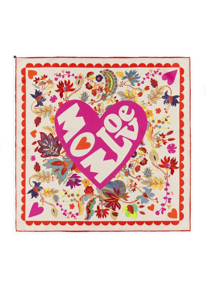 PRINTED NICKI SILK LOVE MUM FLOWER MIX rot-53X53CM, rot