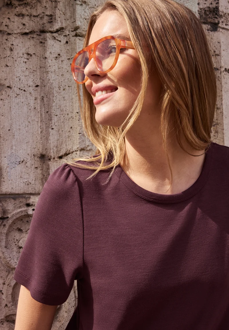 T-Shirt Dress w. puffed sleeve, very berry